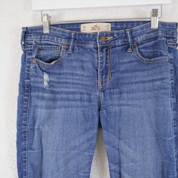 Hollister Blue Denim Whiskering Denim Skinny Jeans 7R 31/32‎ Low Rise Tag 28/32 - Picture 3 of 9